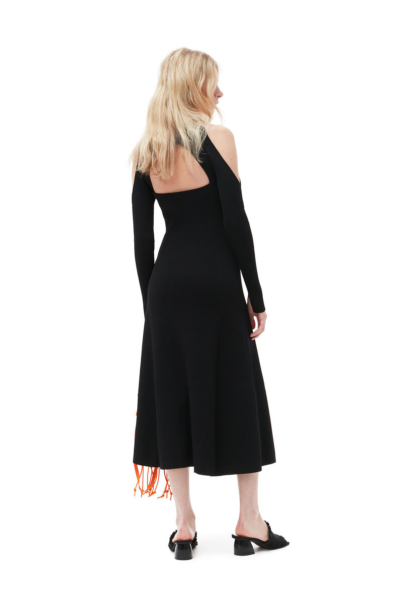Melange Open Back Midi Dress, Elastane, in colour Black - 6 - GANNI