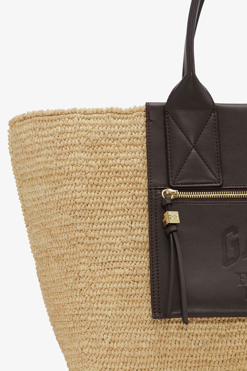 Brown Medium Raffia Tote, Raffia, in colour Seal Brown - 3 - GANNI