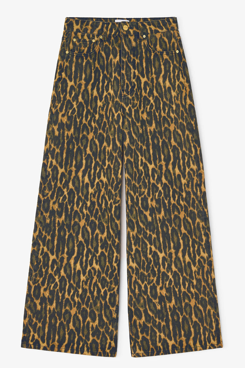 Leopard Baggy Jeans, Organic Cotton, in colour Khaki - 1 - GANNI