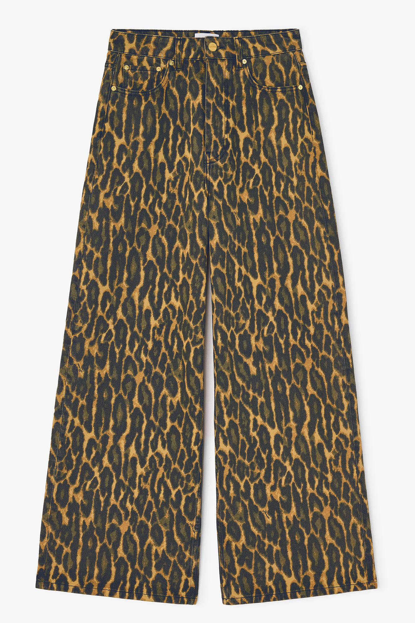 Leopard Baggy Jeans, Organic Cotton, in colour Khaki - 1 - GANNI
