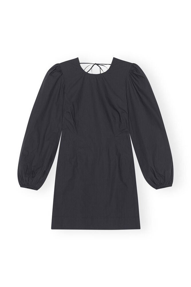 Cotton Poplin Open Back Mini Dress, Black