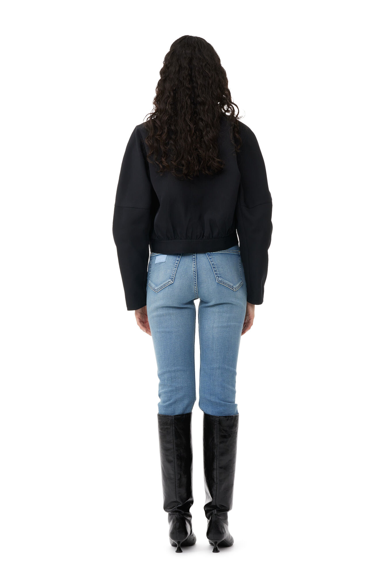 Black Heavy Twill Short Jacket, Recycled Polyester, in colour Black - 3 - GANNI