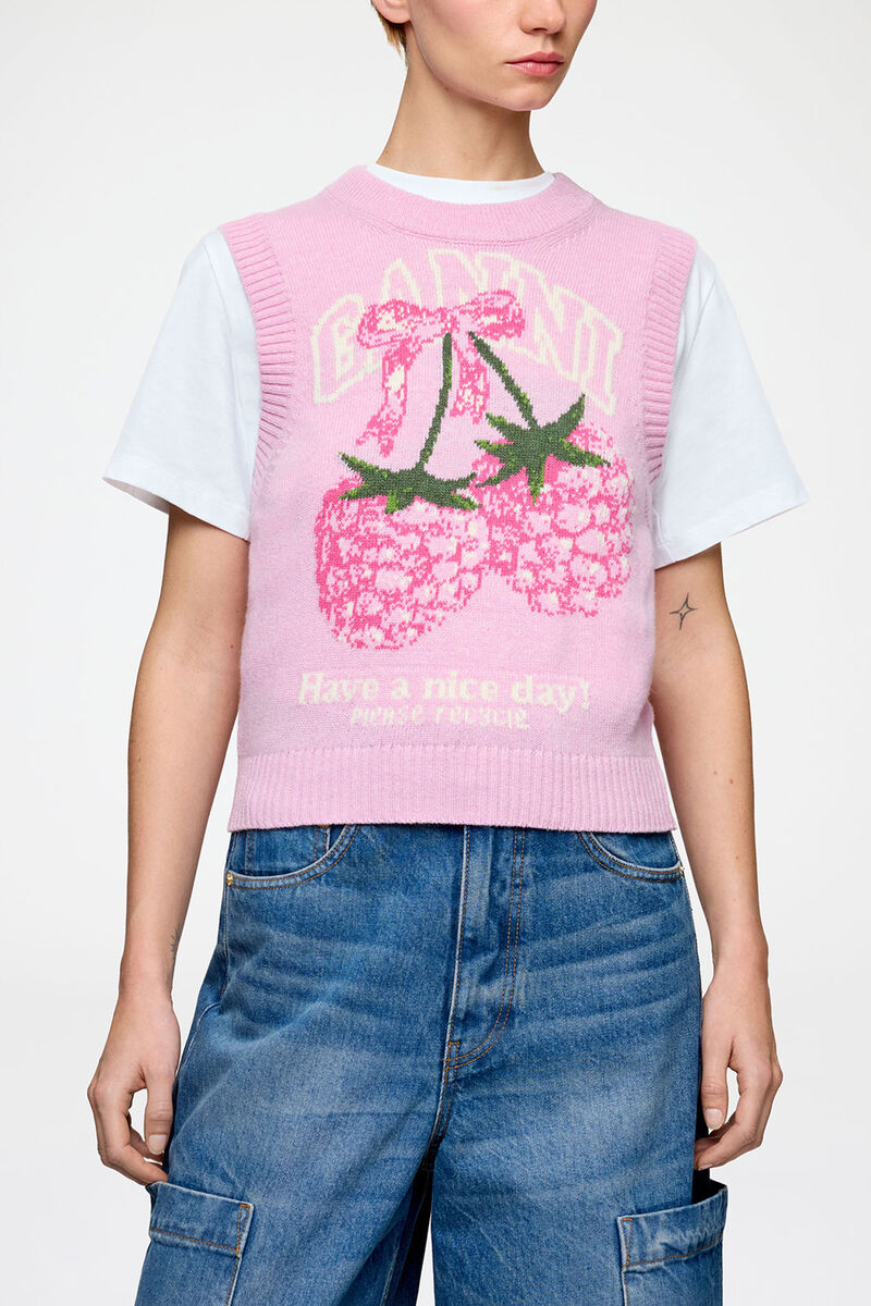 Weste aus grafischer Wolle, Wool, in colour Chalk Pink - 2 - GANNI