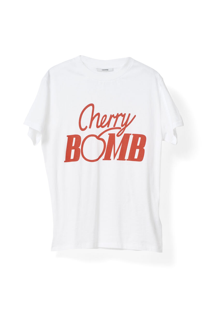 Harvard T-shirt, Cherry Bomb, in colour Bright White - 1 - GANNI