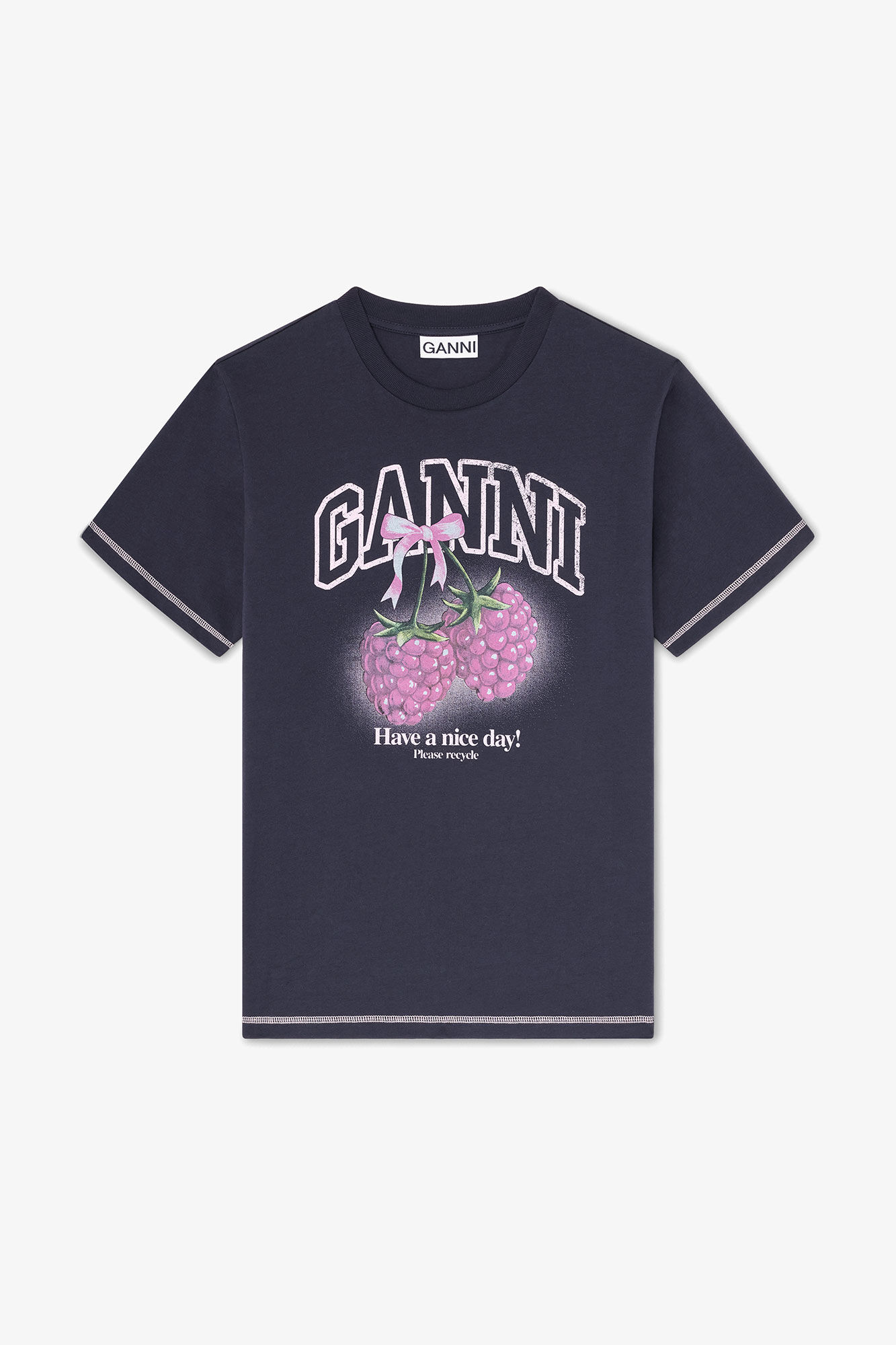 T-shirt with Raspberries, Organic Cotton, in colour Phantom - 1 - GANNI
