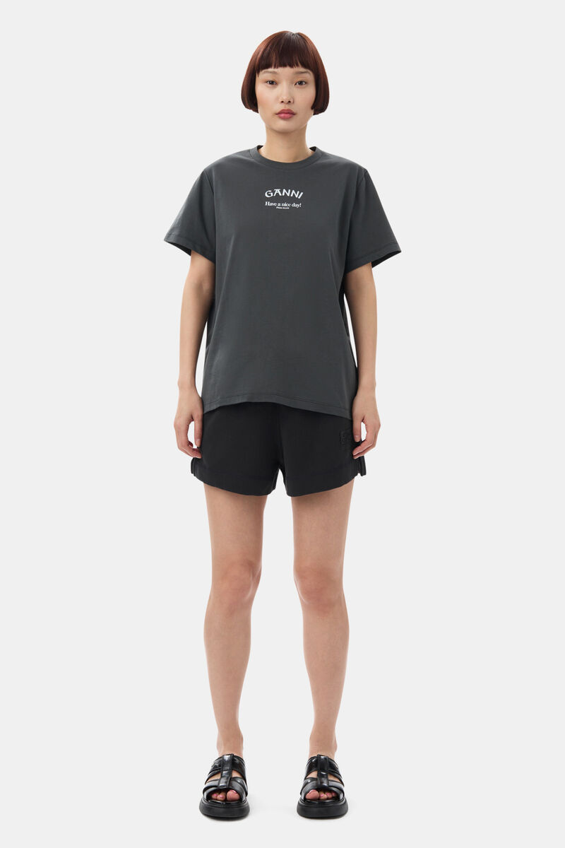 Relaxed Ganni T-shirt, Cotton, in colour Volcanic Ash - 2 - GANNI