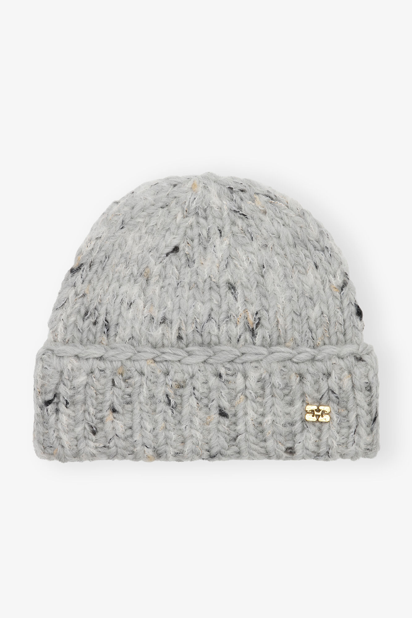 Grey Chunky Handknit Beanie, Acryl, in colour Paloma Melange - 1 - GANNI