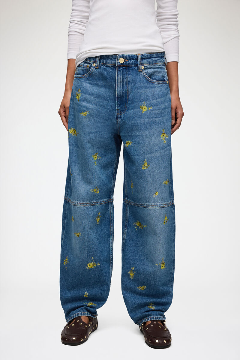 Stary Jeans in Printed Denim, Organic Cotton, in colour Light Blue Vintage - 2 - GANNI