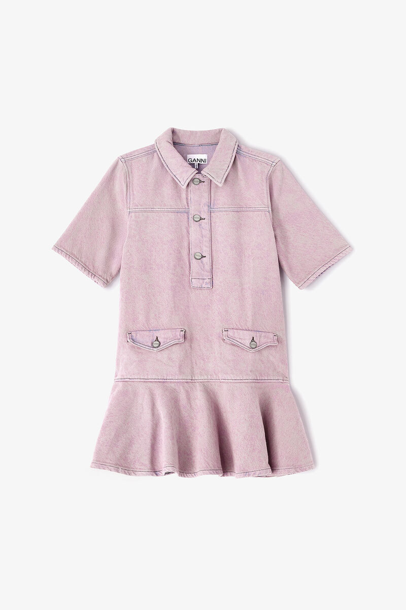 Lyser&oslash;d kjole i vasket denim, Organic Cotton, in colour Cameo Pink - 1 - GANNI
