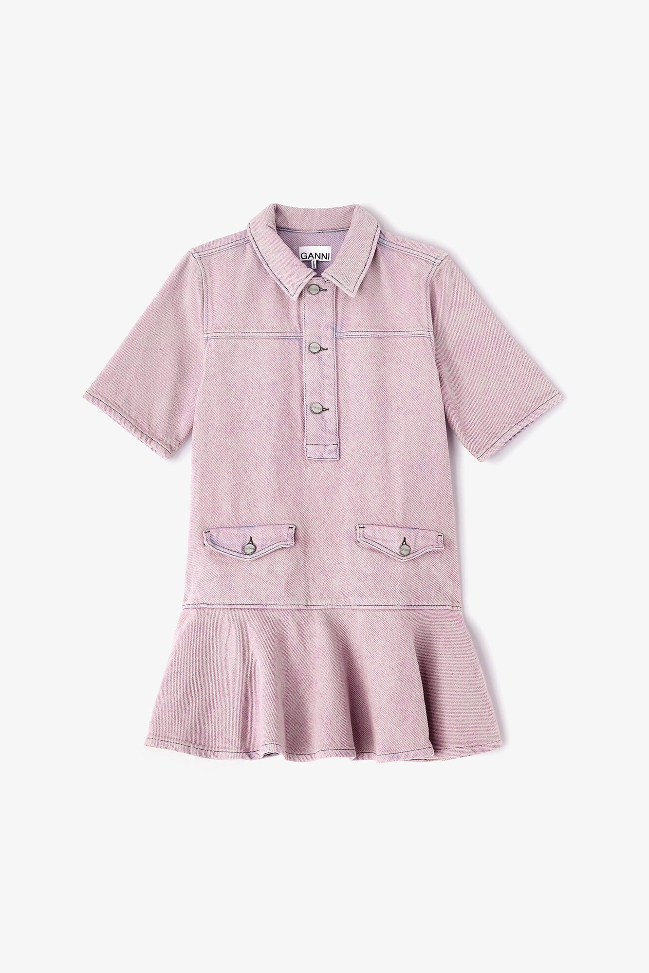 Lyser&oslash;d kjole i vasket denim, Organic Cotton, in colour Cameo Pink - 1 - GANNI
