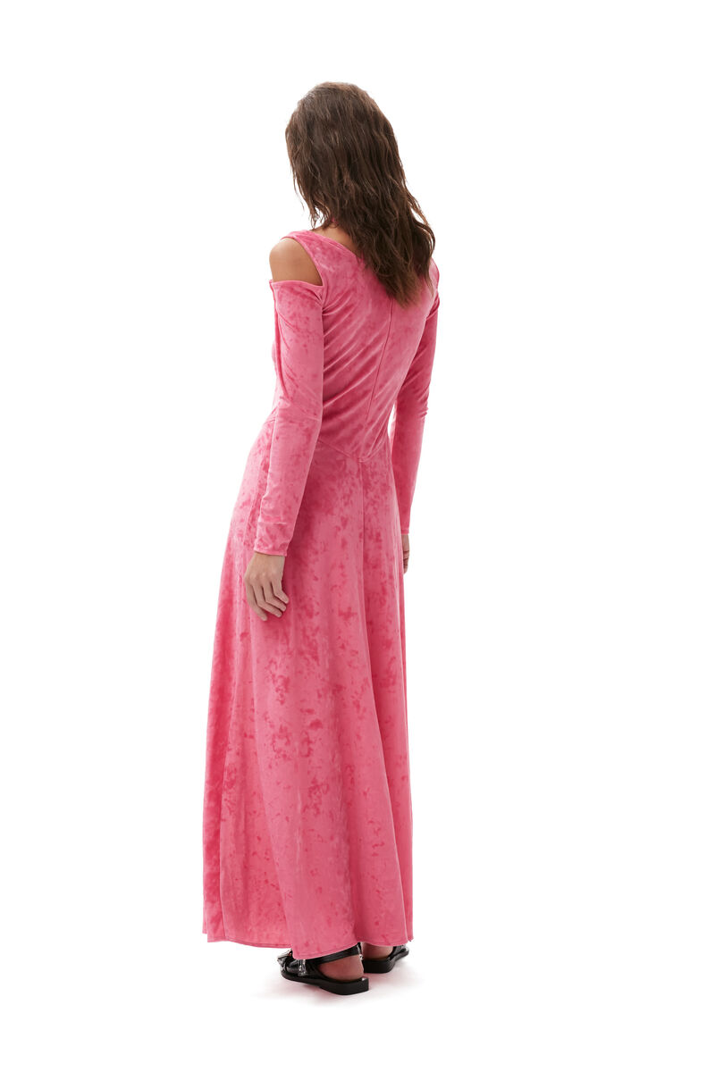 Velvet Maxi Dress , in colour Shocking Pink - 2 - GANNI