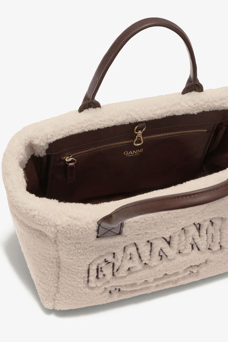 Shearling Small Tote, in colour Egret - 3 - GANNI