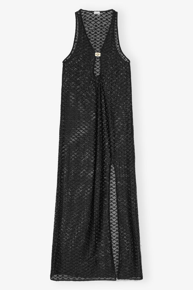 Black Mesh Lace Long Dress, Black