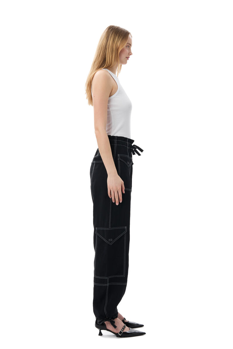 Light Slub Pocket Bukser, LENZING™ ECOVERO™, in colour Black - 3 - GANNI