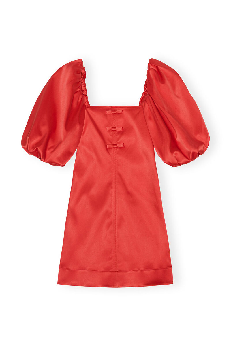 Red Satin Mini Dress, Elastane, in colour Racing Red - 1 - GANNI