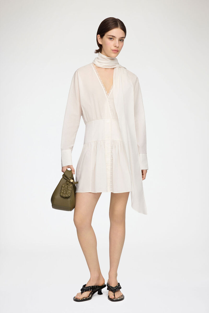 Dress in White Cotton, Organic Cotton, in colour Bright White - 1 - GANNI