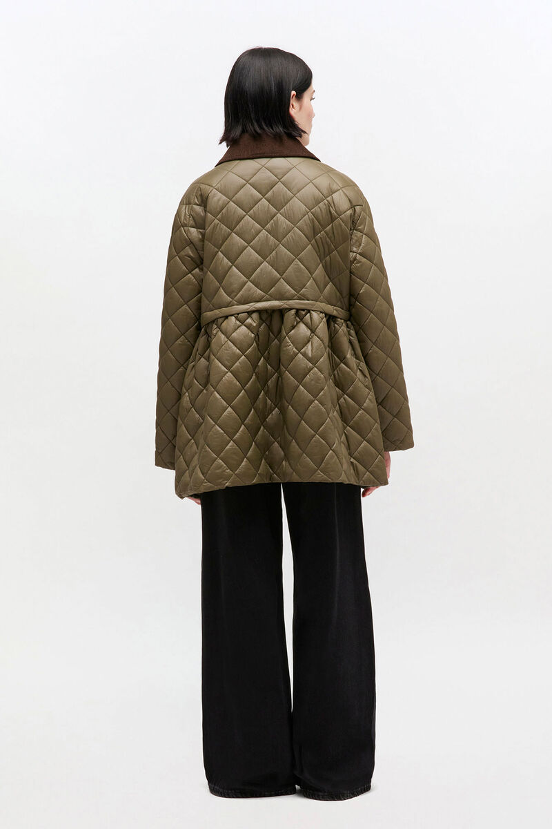 Green Quilt Midi Jacket, in colour Kalamata - 2 - GANNI