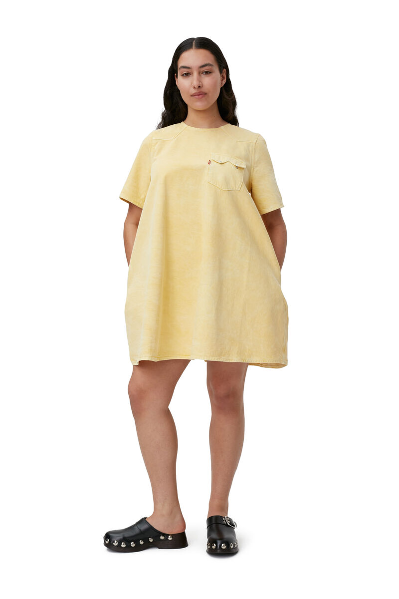 Robe courte trapèze, Cotton, in colour Natural Yellow - 1 - GANNI
