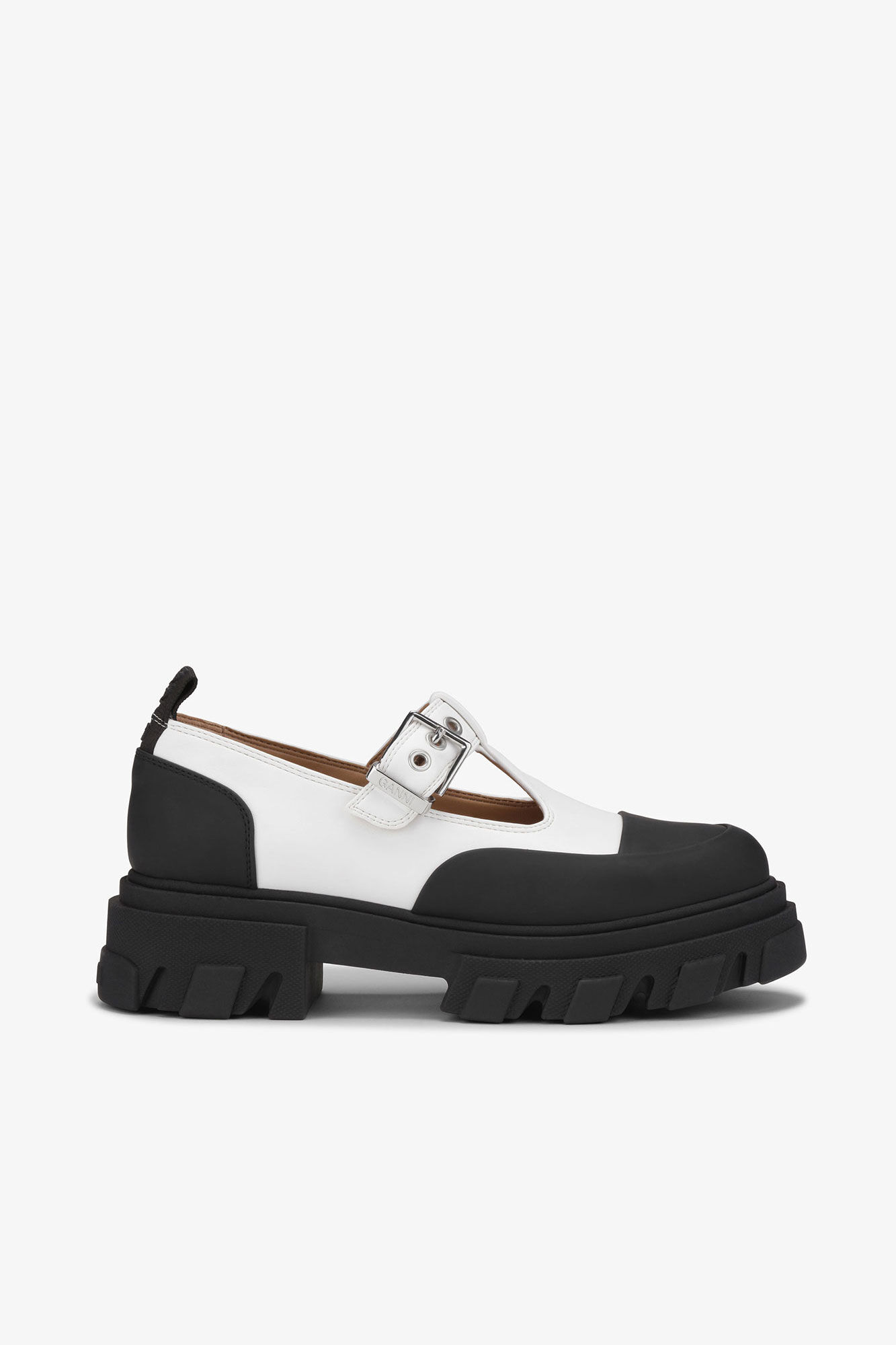 White Cleated Mary Jane Shoes, Polyester, in colour Egret - 1 - GANNI