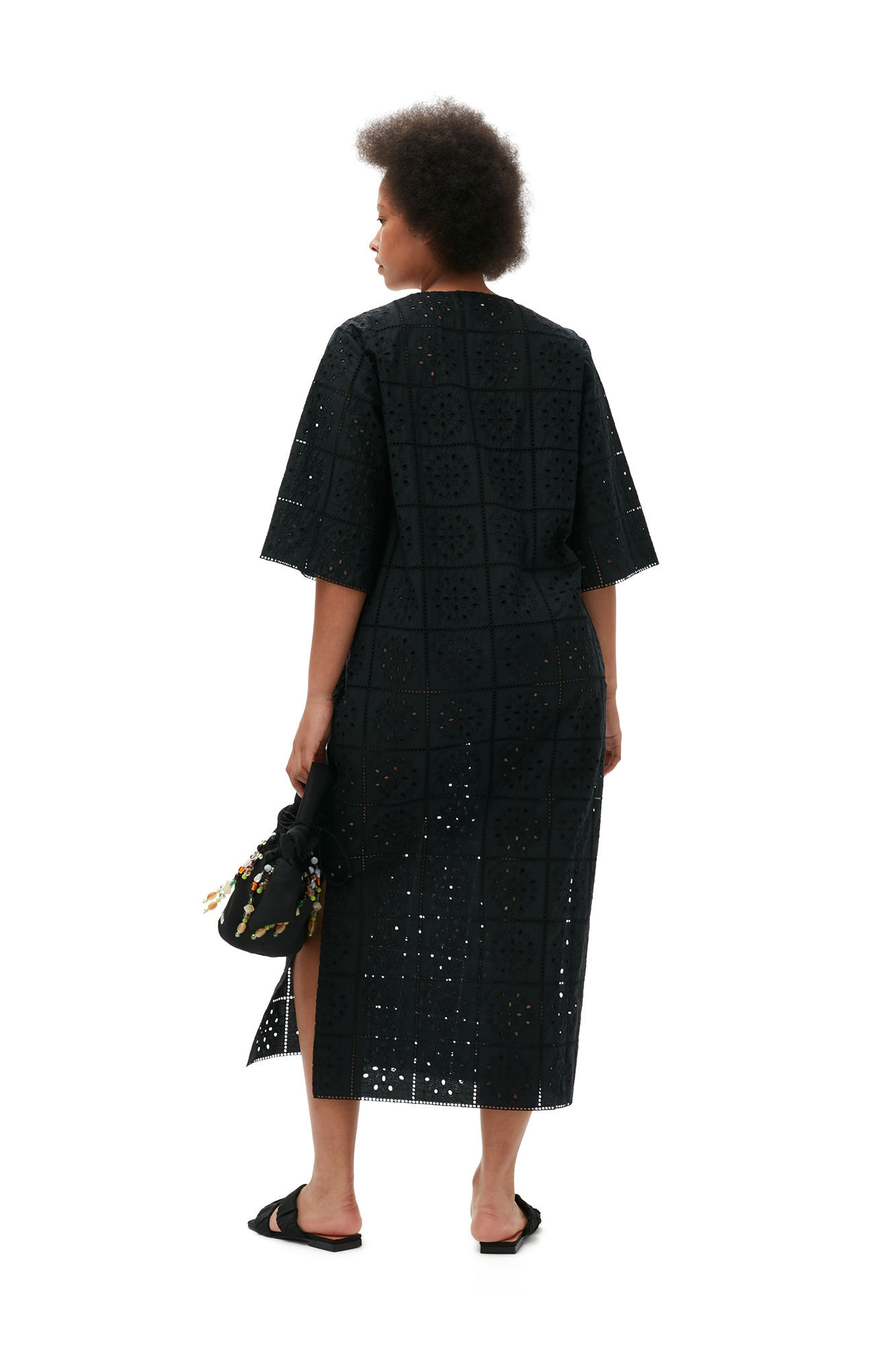 Broderie Anglaise T-shirt Dress, Cotton, in colour Black - 6 - GANNI