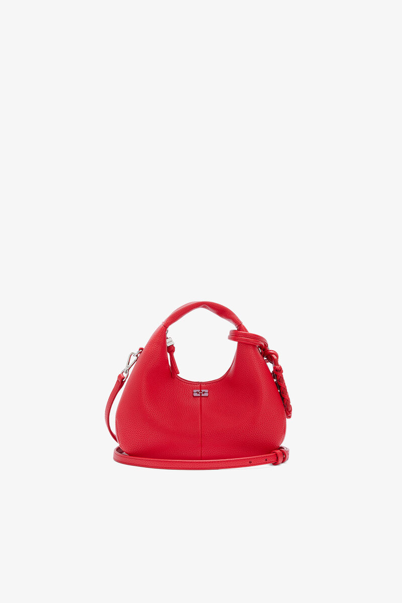 Mini Hobo Bag in Red, Recycled Polyester, in colour Goji Berry - 1 - GANNI