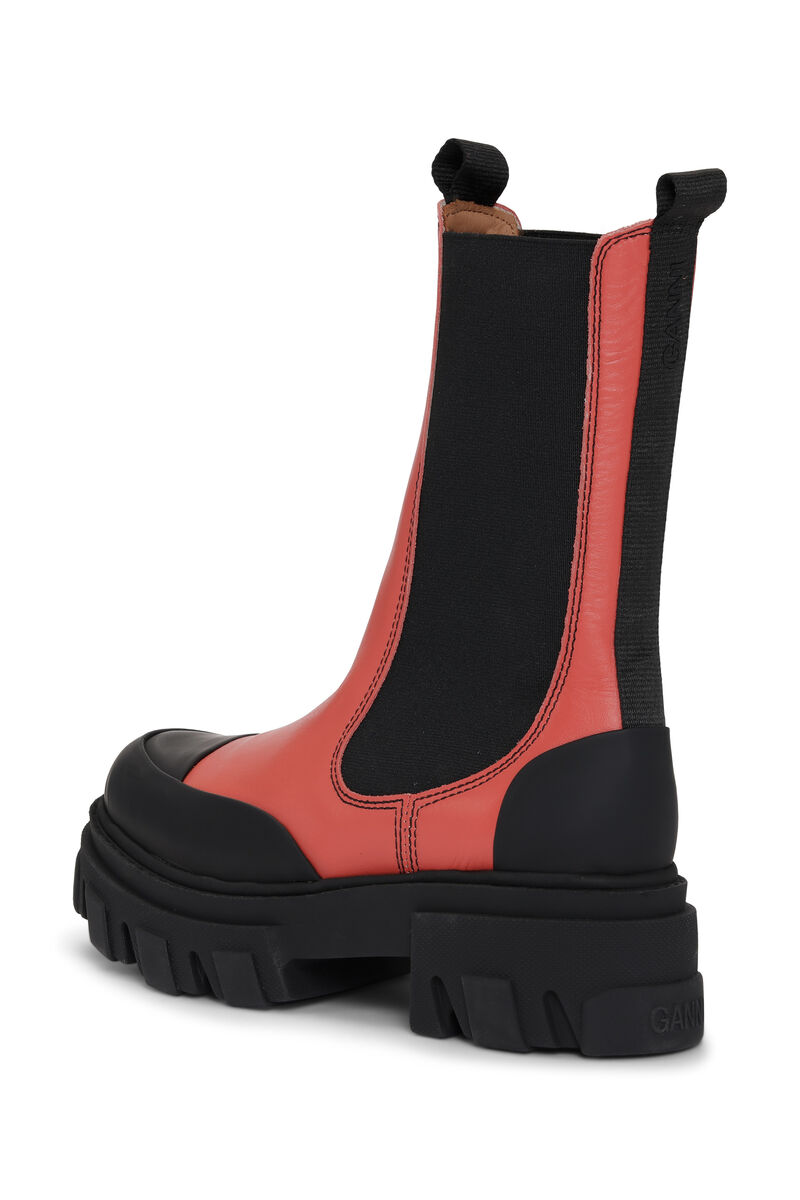 Cleated Mid Chelsea Boots, Leather, in colour Paprika - 2 - GANNI