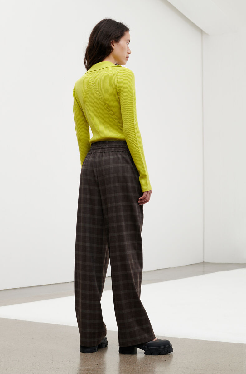 Merino Ribs Half Zip Pullover, Merino Wool, in colour Lime Popsicle - 3 - GANNI