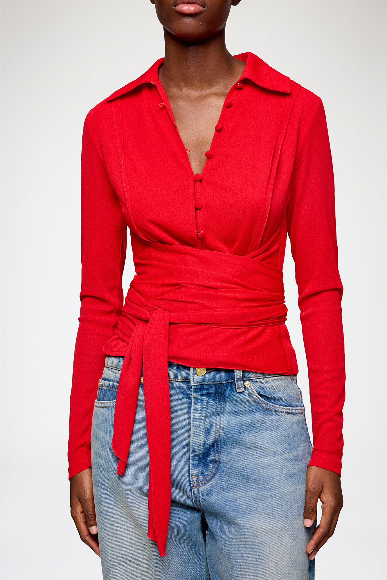Shirt in Red Marl Mesh, Recycled Polyester, in colour Goji Berry - 5 - GANNI
