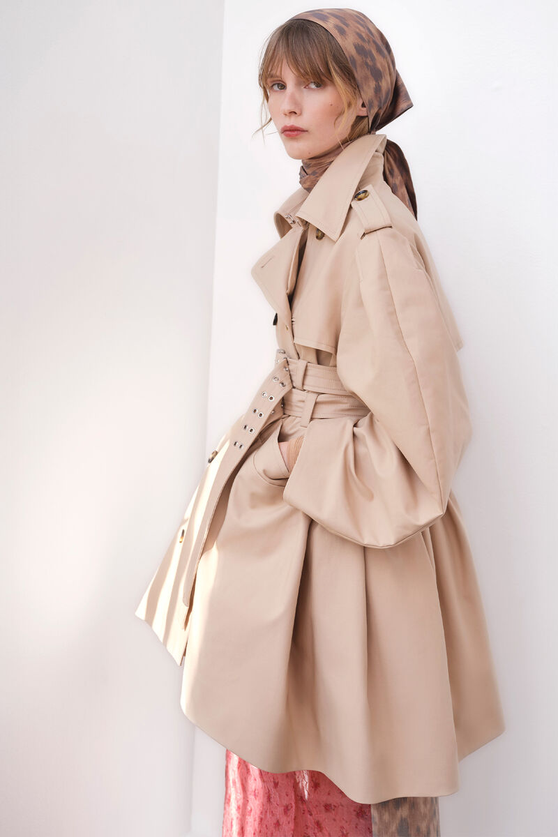 Trench Coat in Double Cotton, Organic Cotton, in colour Warm Sand - 1 - GANNI