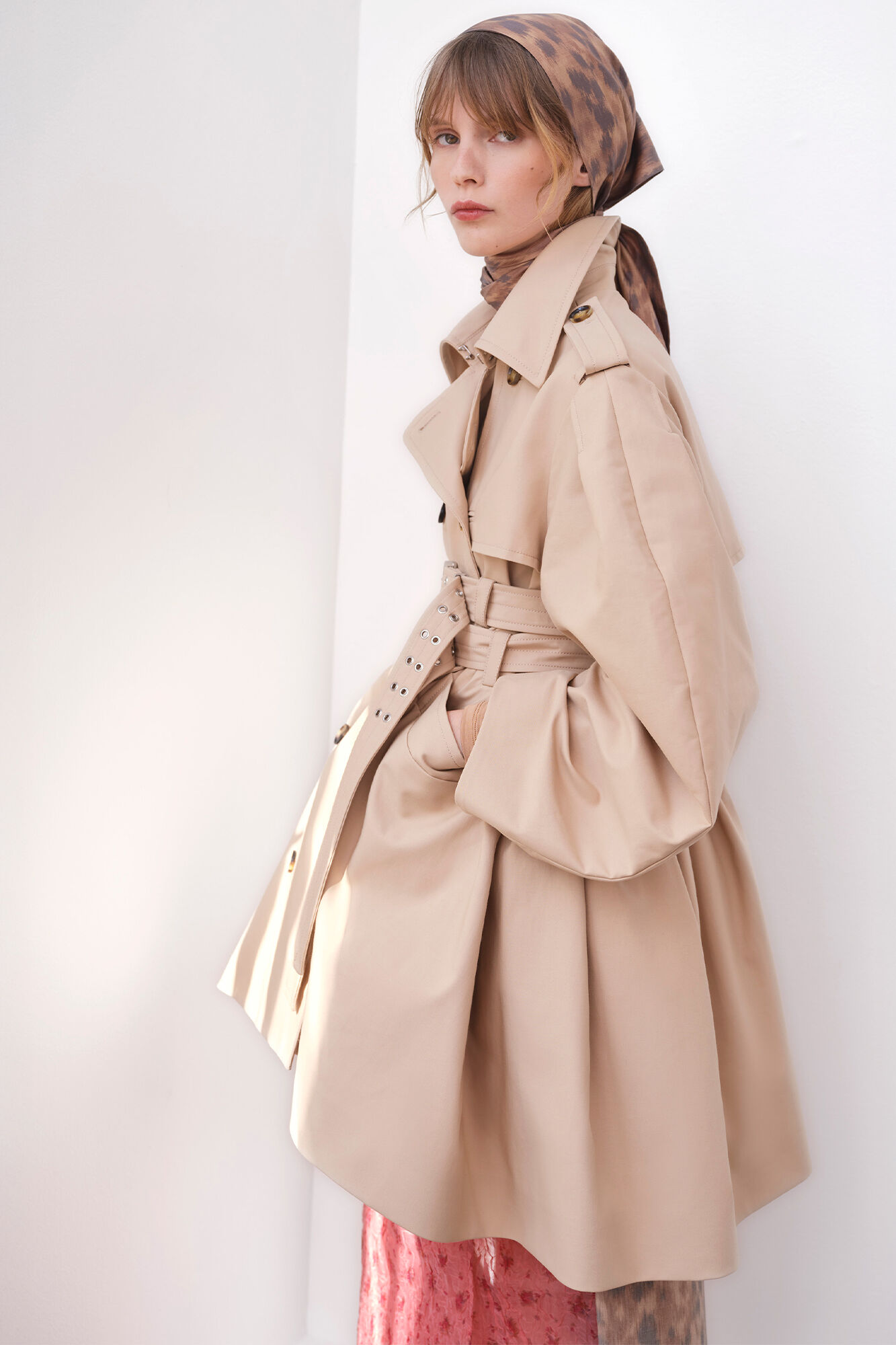 Trench Coat in Double Cotton, Organic Cotton, in colour Warm Sand - 1 - GANNI