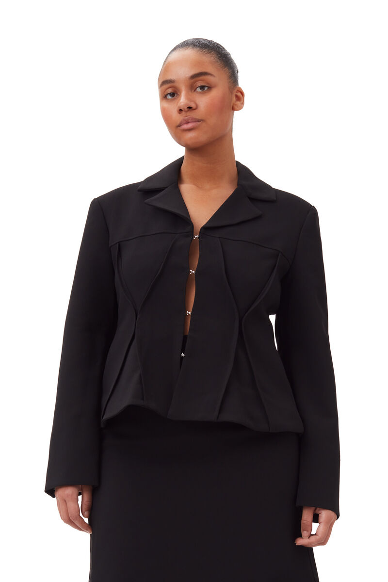 Black Bonded Crepe Fitted-blazer, Polyester, in colour Black - 5 - GANNI