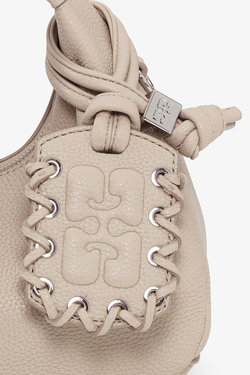 Light Grey Mini Hobo Bag, Recycled Polyester, in colour White Pepper - 10 - GANNI