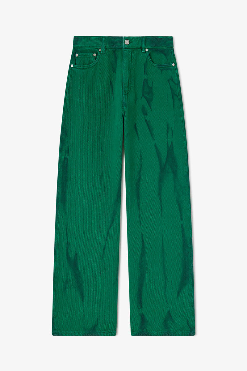 Izey Jeans in Heavy Denim, Organic Cotton, in colour Fern Green - 1 - GANNI