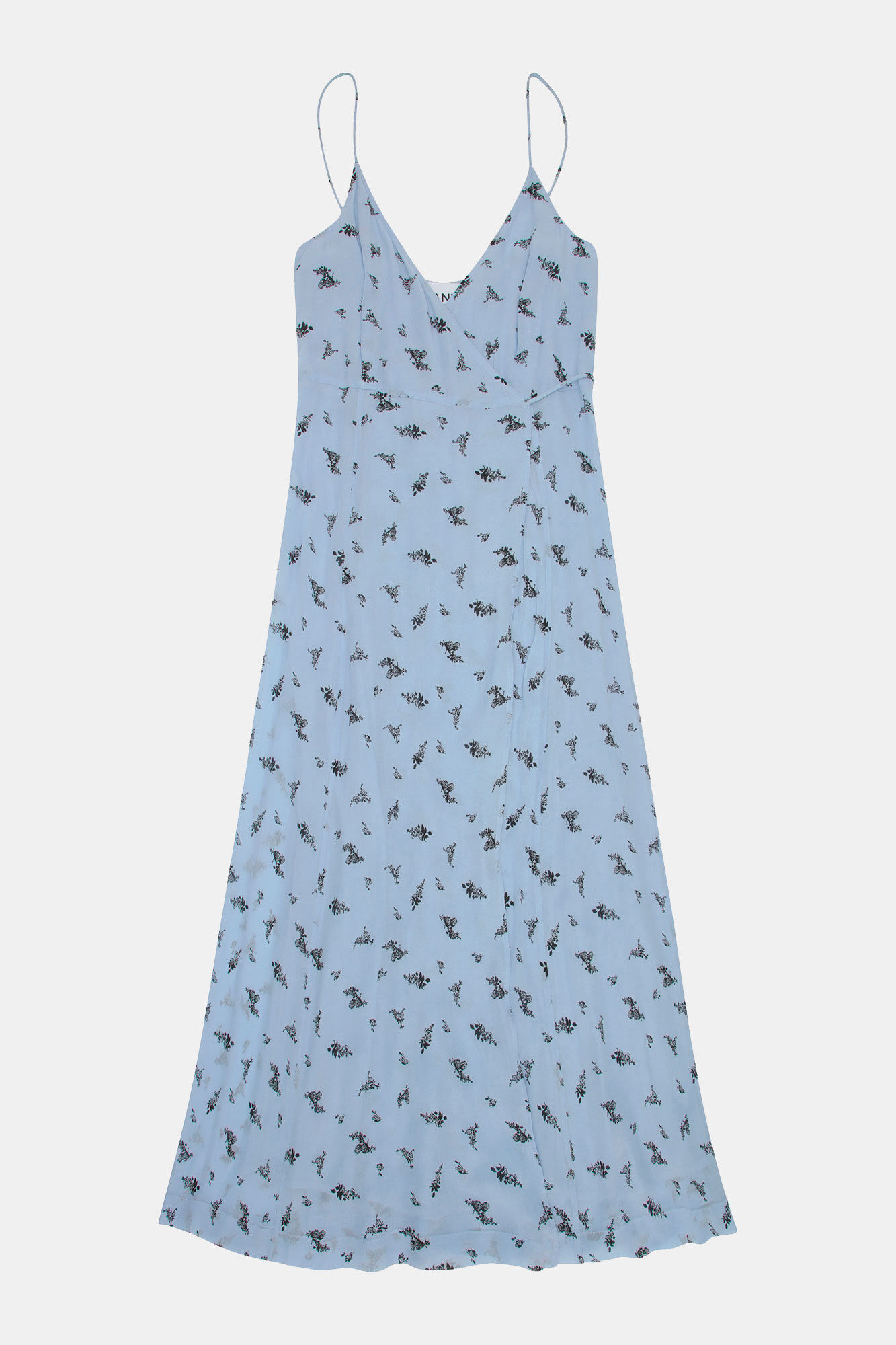 Printed Georgette Strap Wrap Dress, Viscose, in colour Brunnera Blue - 1 - GANNI