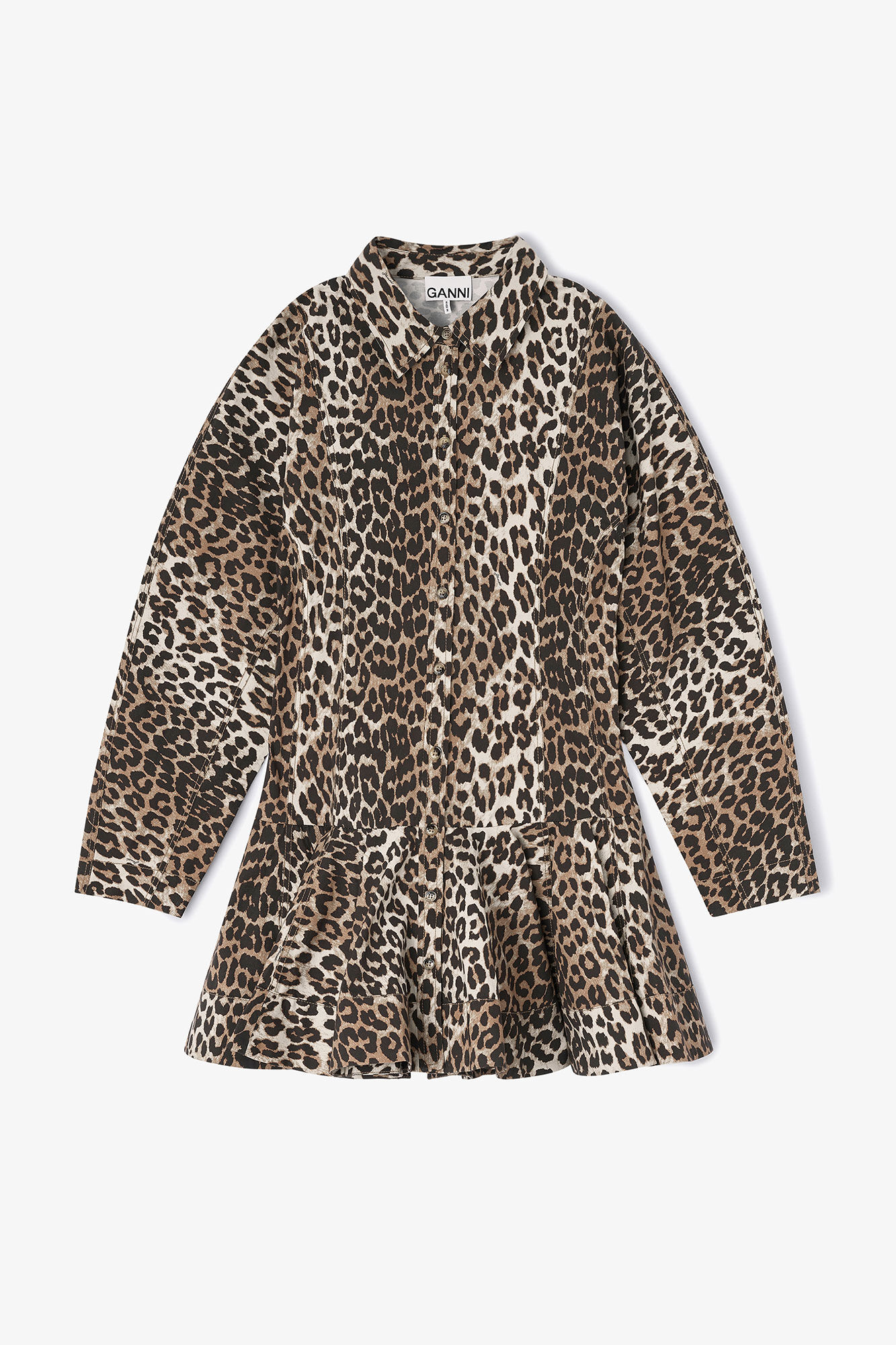 Leopard Shirt Dress, in colour Almond Milk - 1 - GANNI
