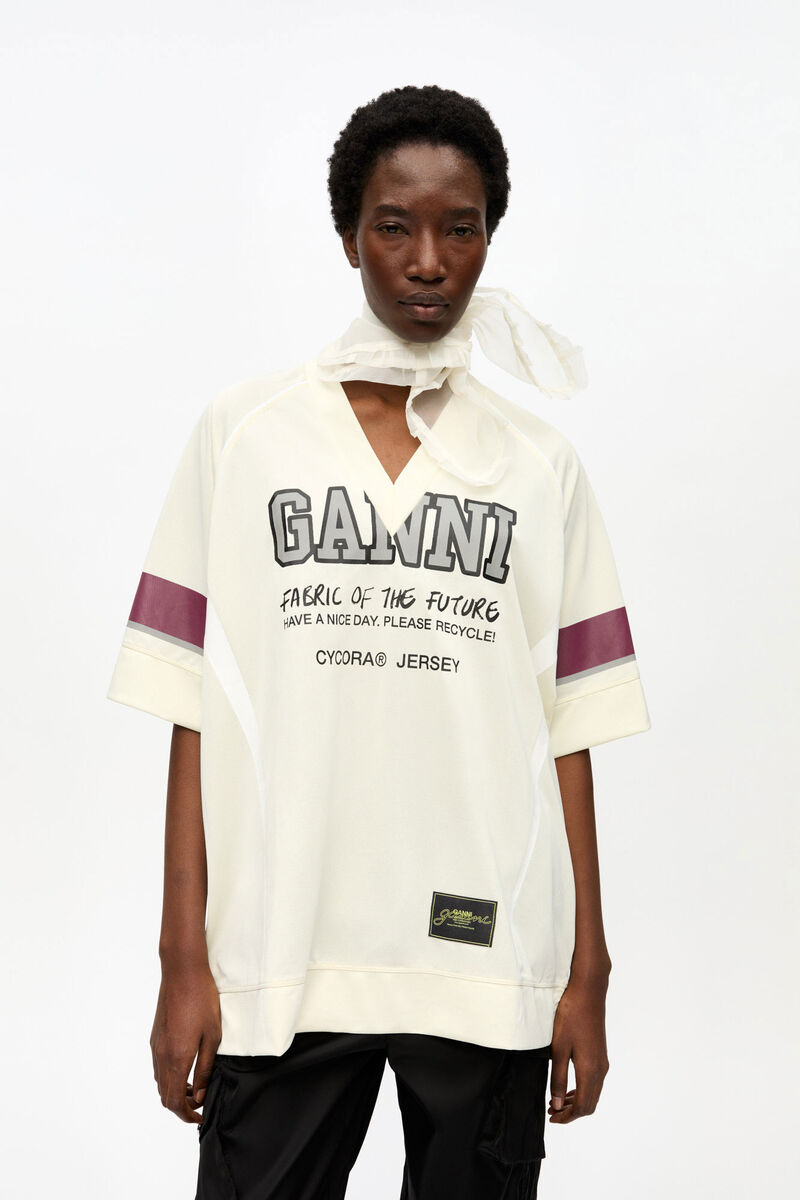 Ivory GANNI League Oversized T-shirt, Recycled Polyester, in colour Antique White - 1 - GANNI