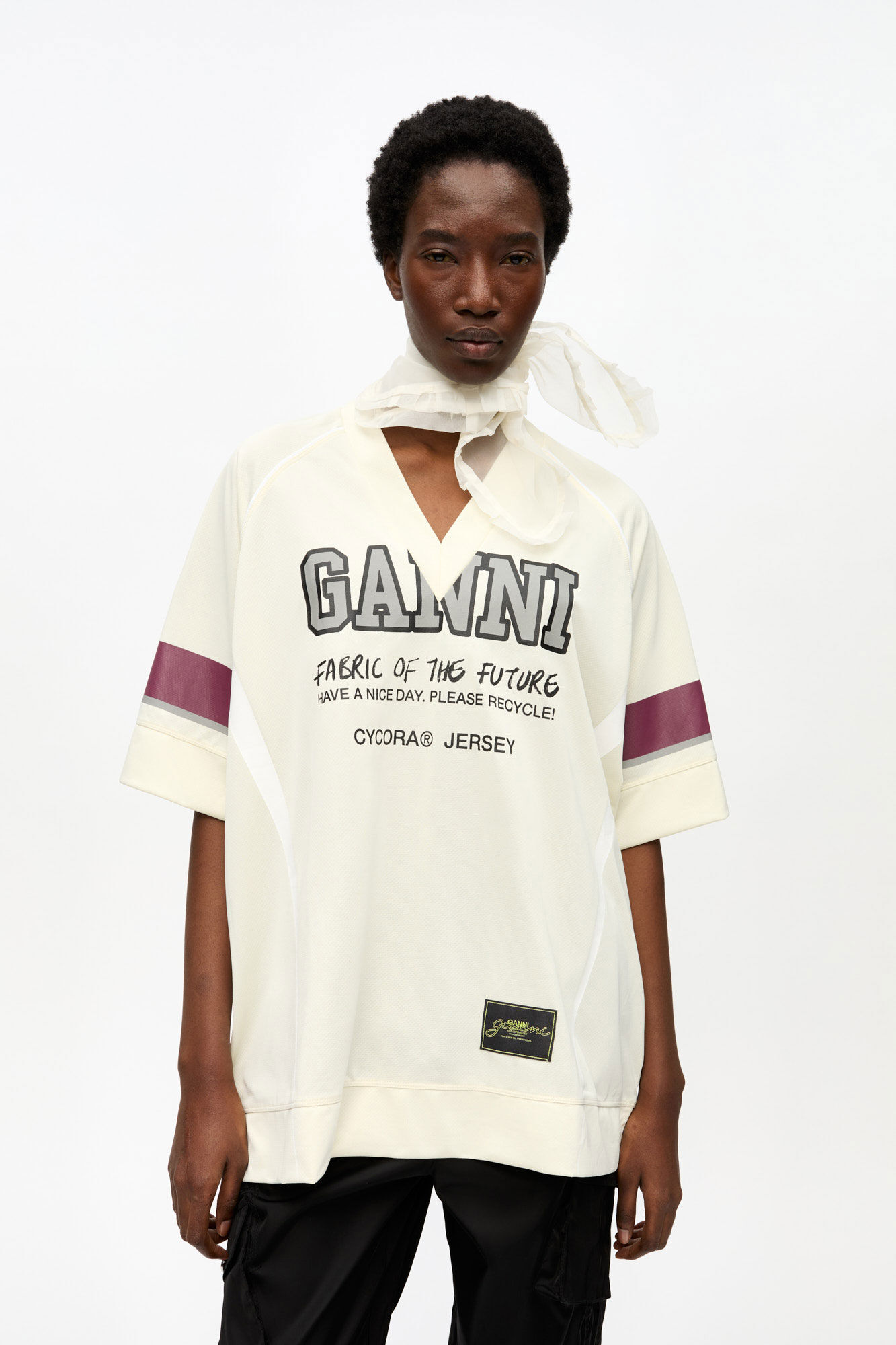 Ivory GANNI League Oversized T-shirt, Recycled Polyester, in colour Antique White - 1 - GANNI