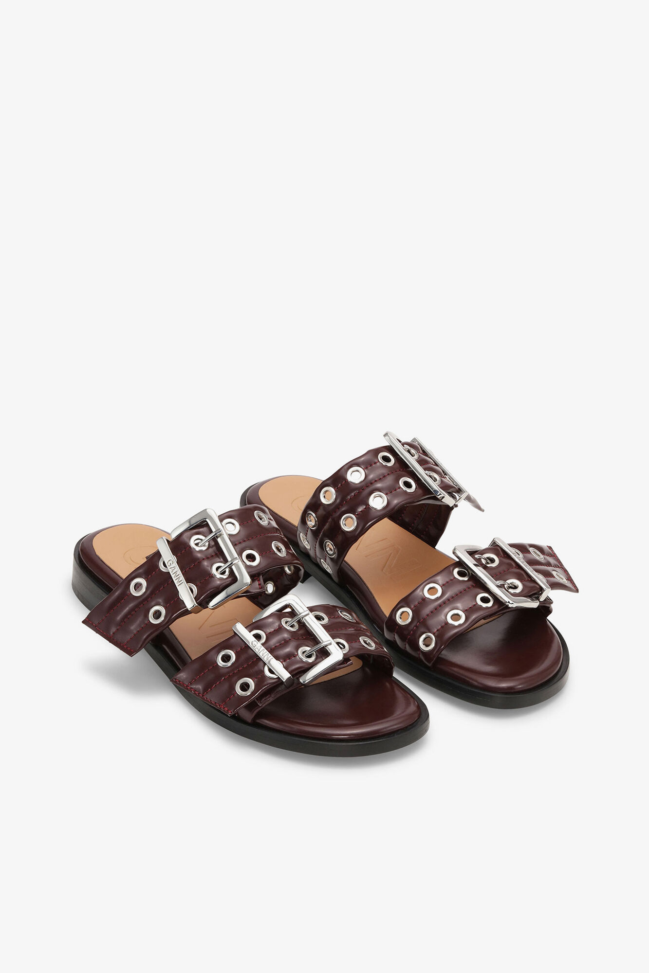 Sandales f&eacute;minines &agrave; boucles &agrave; deux sangles bordeaux, Oleatex&trade;, in colour Tawny Port - 2 - GANNI