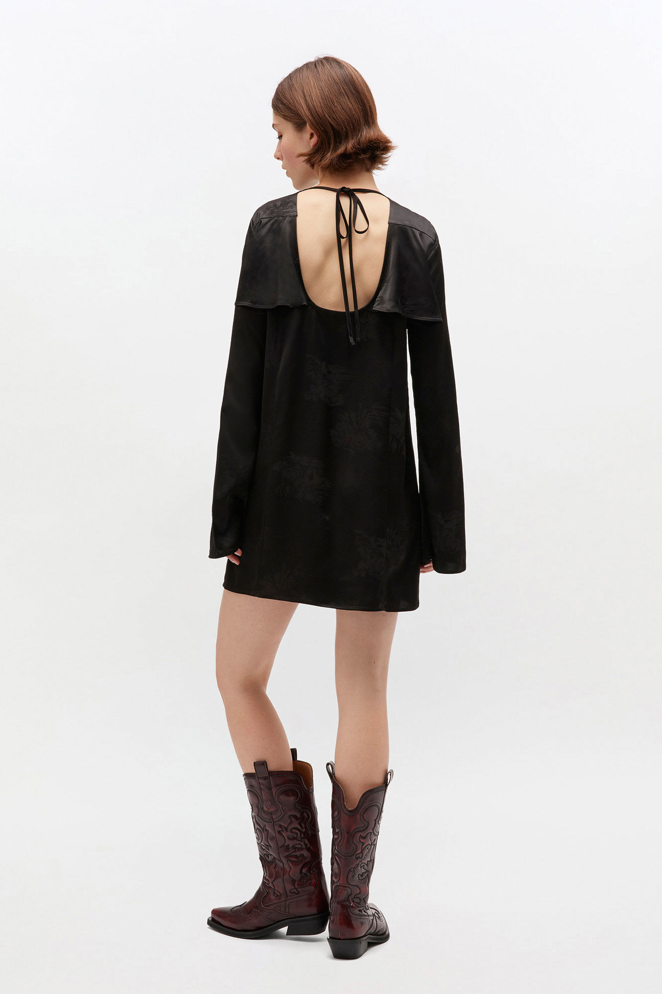 Black Ruffle Mini Dress, Acetate, in colour Black - 2 - GANNI