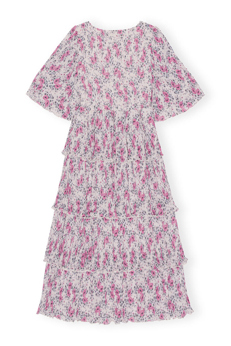 Pleated Georgette Flounce Smock Midi Dress, Recycled Polyester, in colour Mauve Chalk - 2 - GANNI