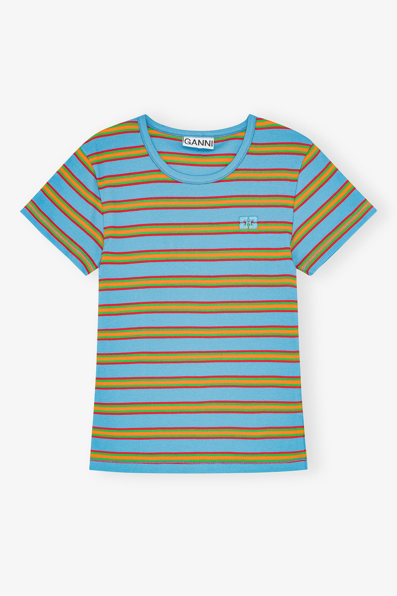 Multicolour Striped Rib T-shirt, Elastane, in colour Multicolour - 1 - GANNI