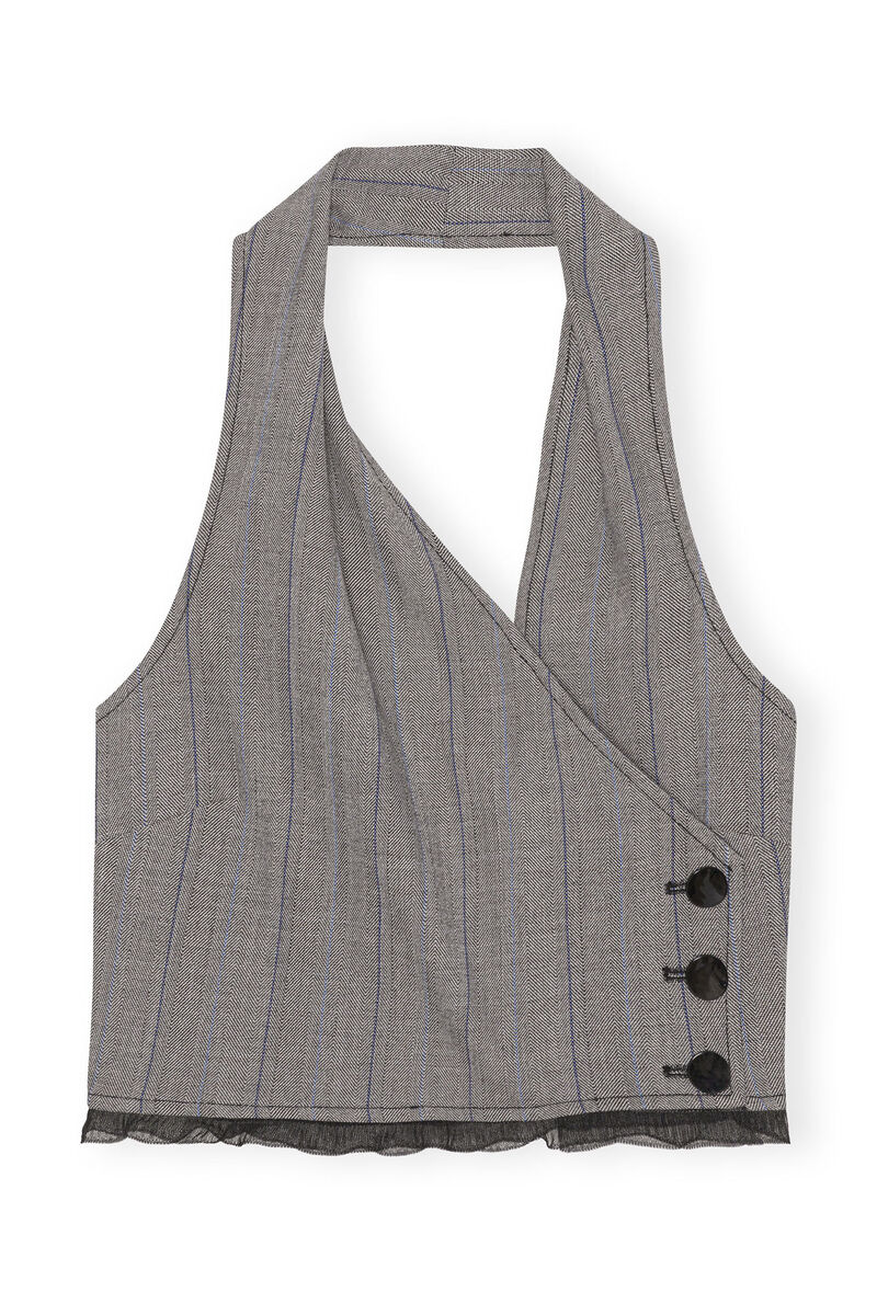 Grey Herringbone Suiting Vest, Elastane, in colour Frost Gray - 1 - GANNI
