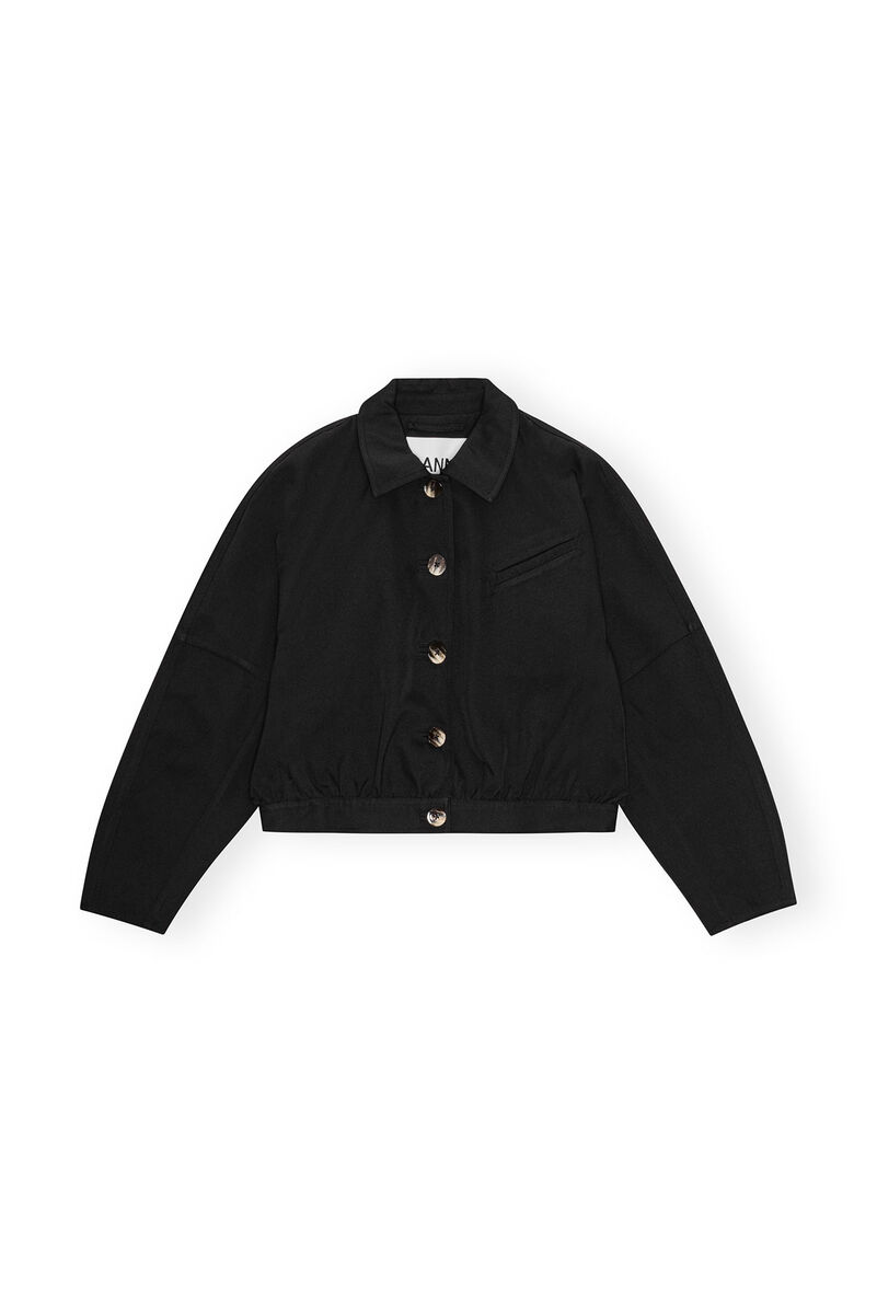 Black Heavy Twill Short-jakke, Recycled Polyester, in colour Black - 1 - GANNI