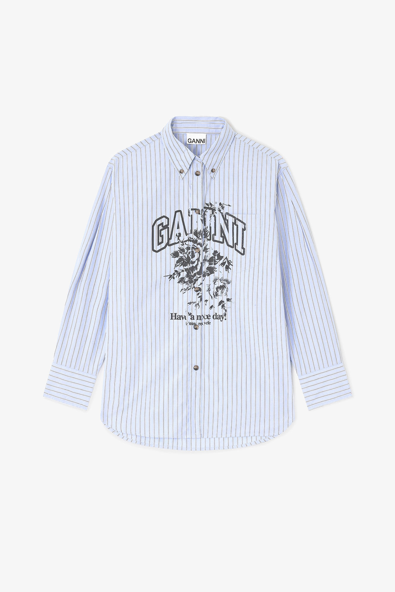 Blue Stripe Logo Shirt, Cotton, in colour Lavender Lustre - 1 - GANNI