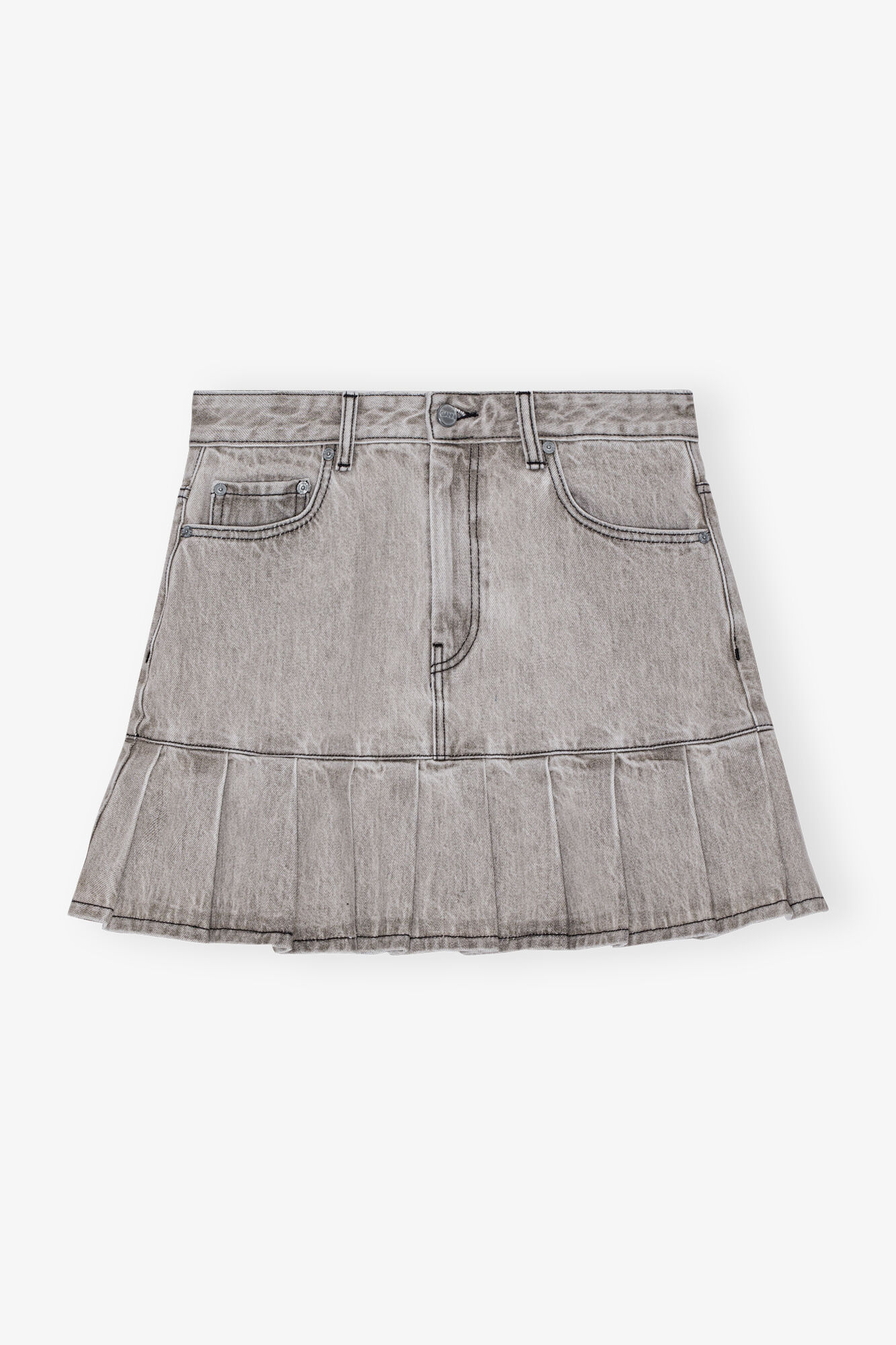 Grey Future Denim Pleated Mini-skjørt, Organic Cotton, in colour Gray Quill - 1 - GANNI
