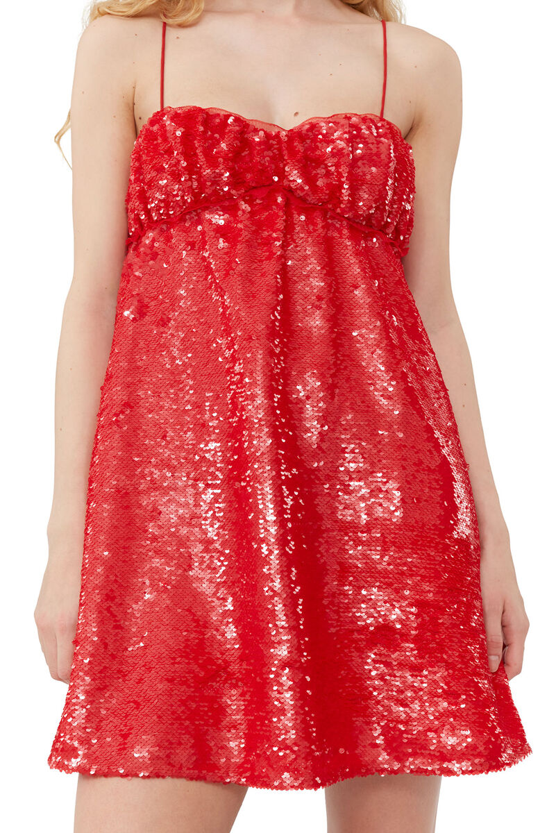 Red Sequins Mini-kjole, Recycled Polyester, in colour Fiery Red - 5 - GANNI