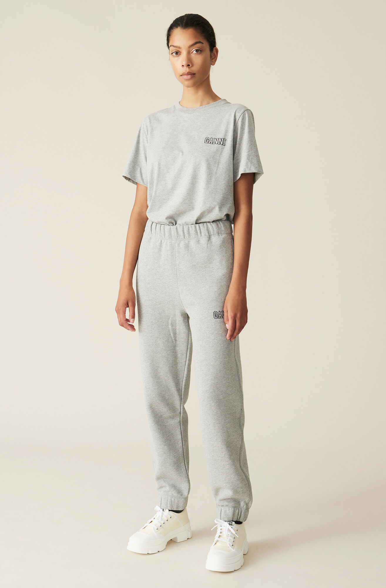 Thin Software Jersey T-shirt, Cotton, in colour Paloma Melange - 2 - GANNI