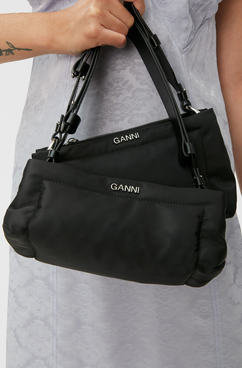 Mini Pillow Baguette Bag, Leather, in colour Black - 4 - GANNI