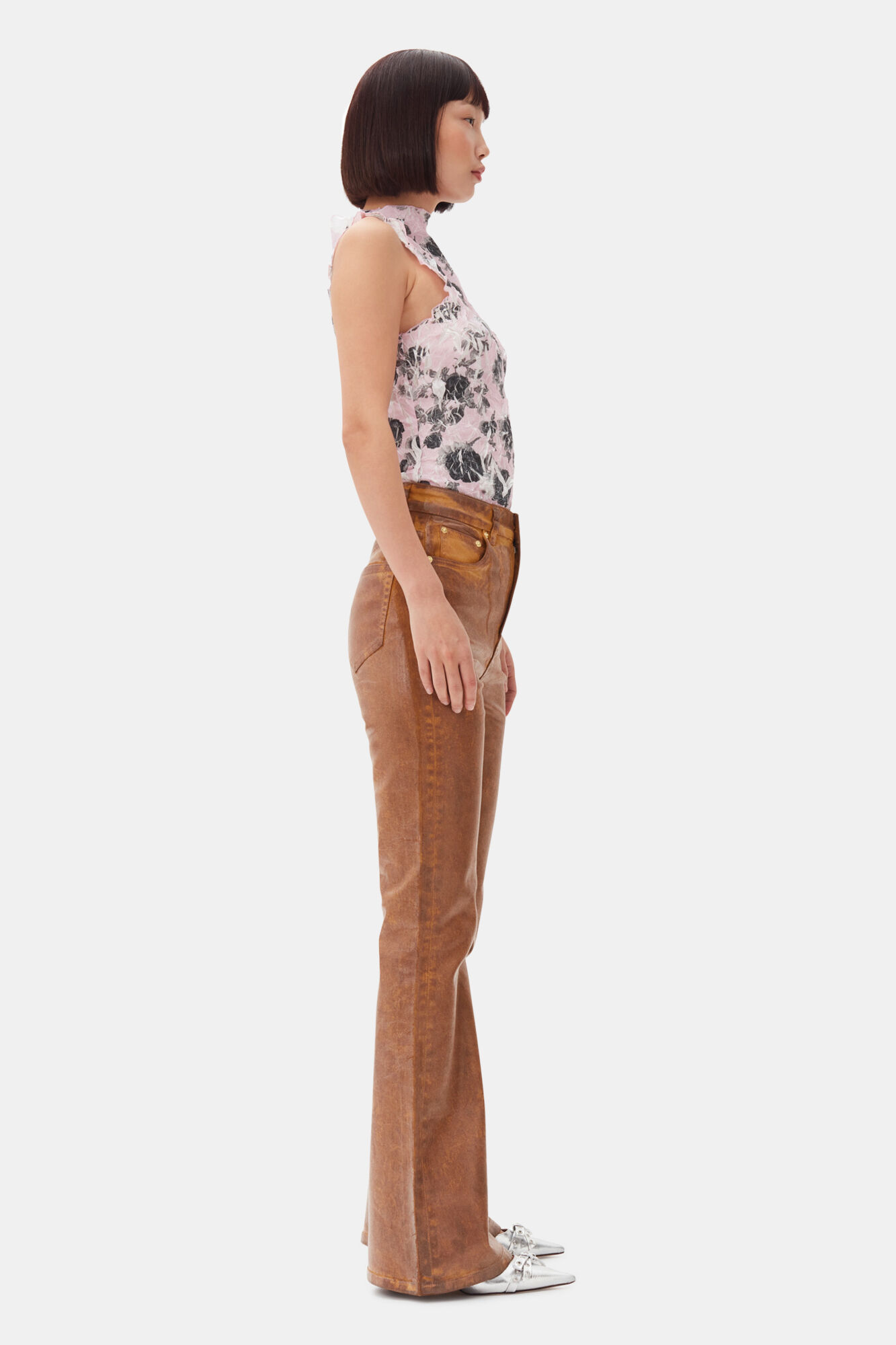 Pink Floral Printed Top, Recycled Polyester, in colour Corsage - 3 - GANNI