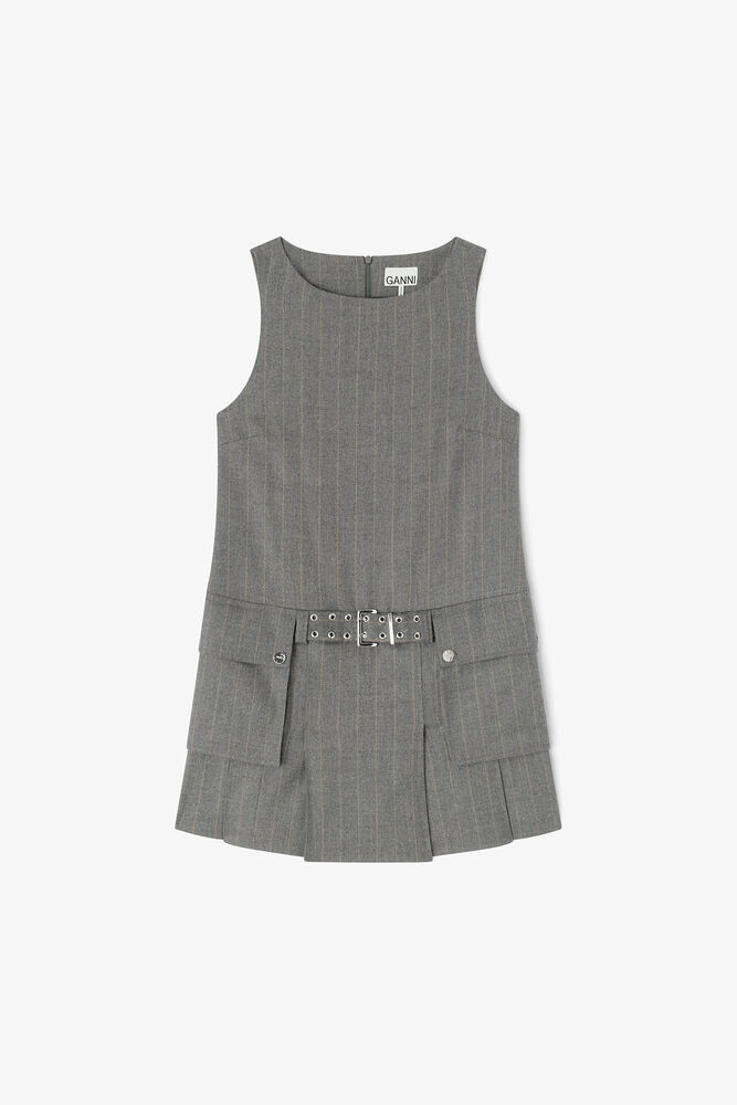 Grey Stripe Belted Mini Dress, Pewter Melange